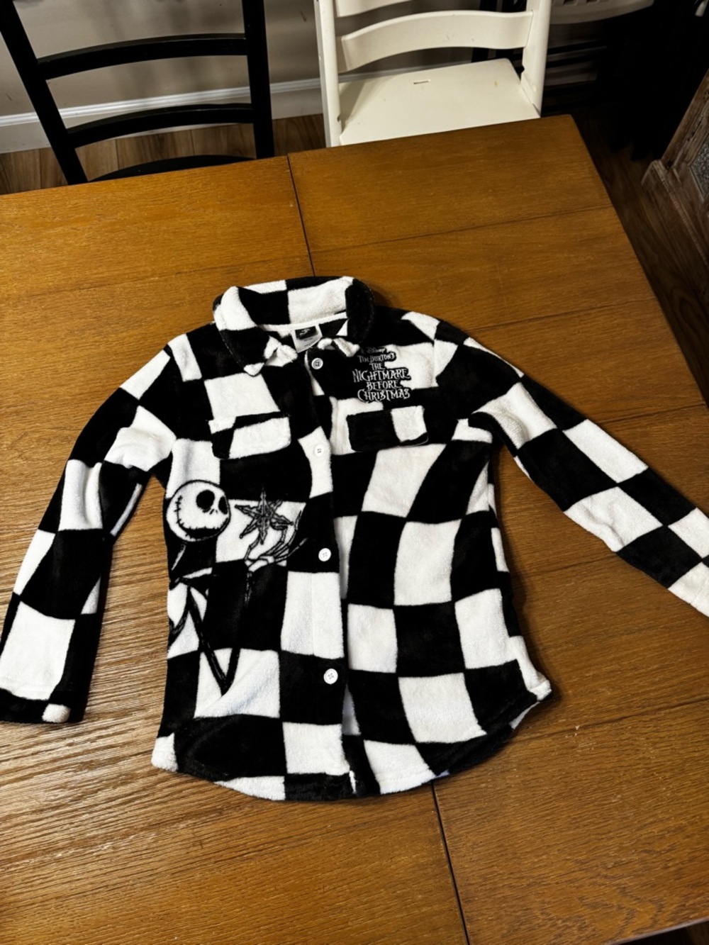 Disney The Nightmare Before Christmas Black & White Checker Fleece Top